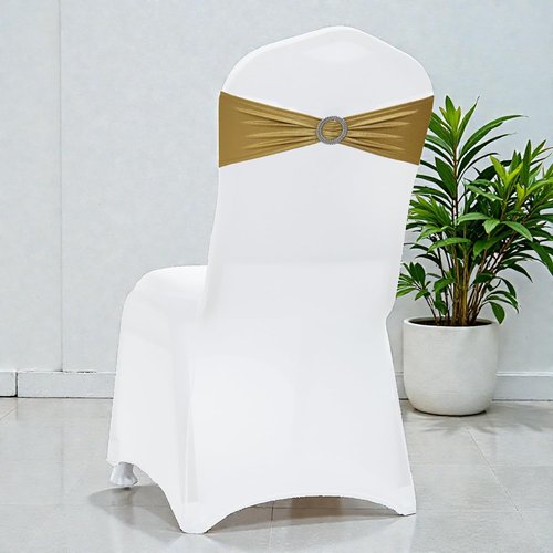 MDS Spandex Foil Chair Sashes - Universal Elastic Stretch Bands with Buckle for Weddings | Metallic Gold, Pack of 250
