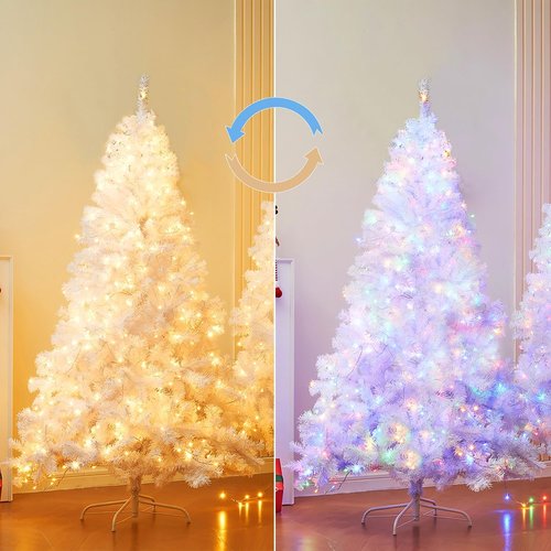 Juegoal 6 FT Artificial Christmas Tree - Remote Control with 300 LED Warm White & Multicolor Lights | Durable Pine with Metal Legs