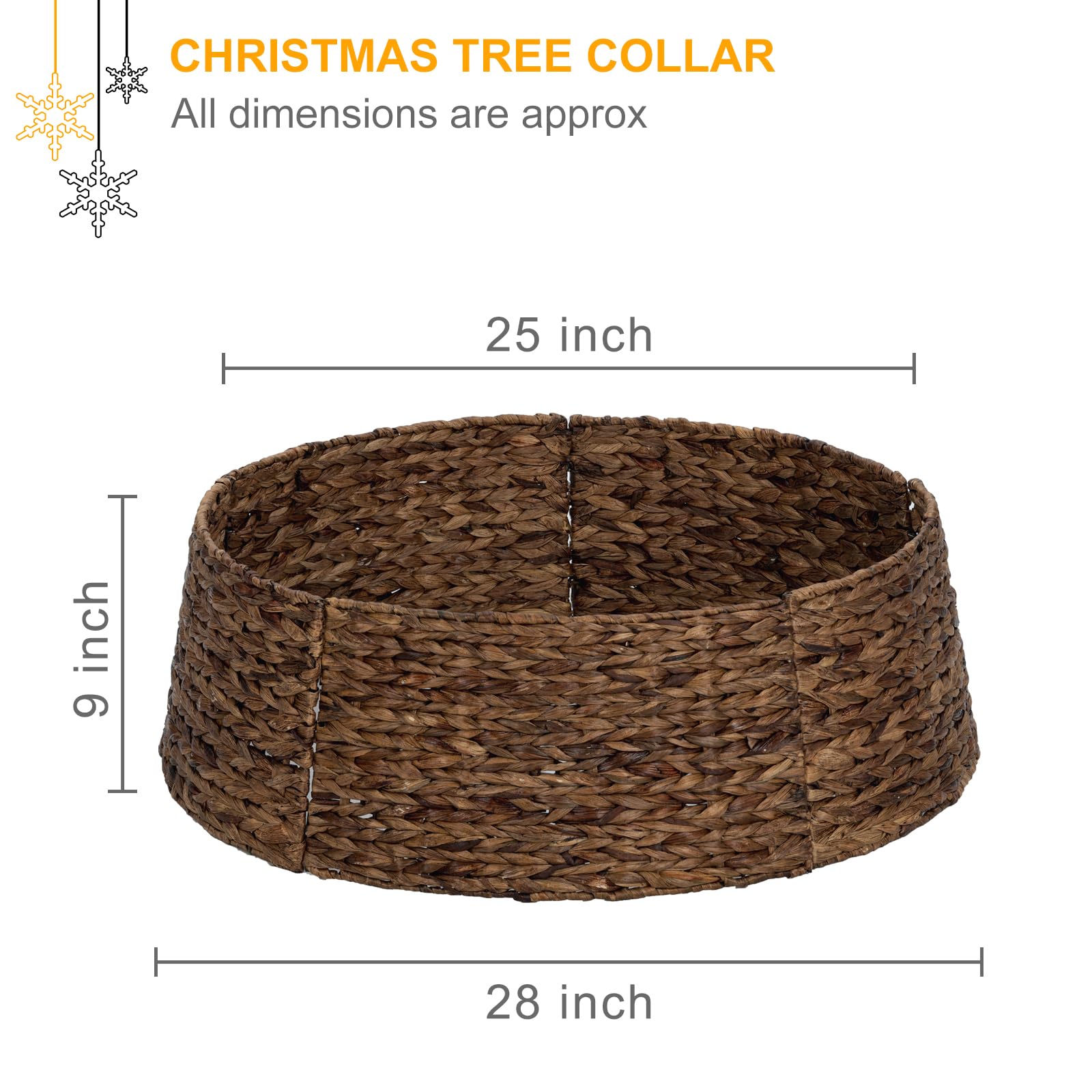 SUNNYPARK Christmas Tree Collar, 28’’ Hand-Woven Natural Water Hyacinth Christmas Tree Collar Basket Base Cover - Chestnut Brown