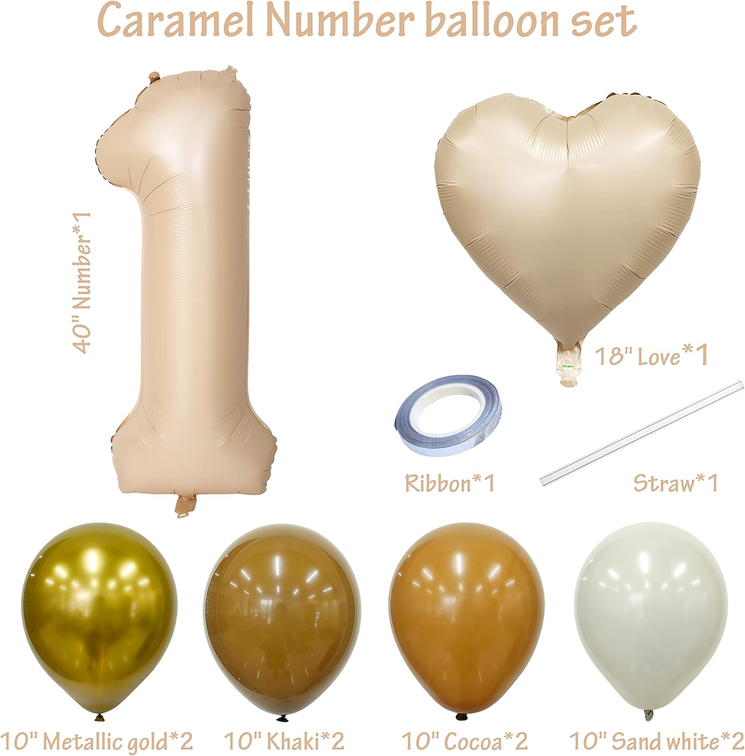 Skiennix 40" Caramel Number Balloons - Helium Foil Mylar Birthday Party Decoration