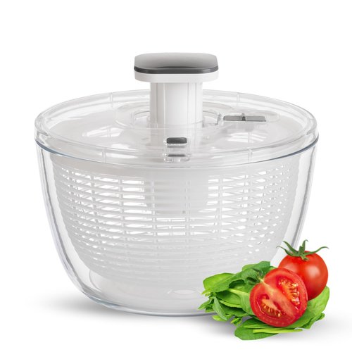 JARELLI Glass Salad Spinner Large Capacity 6.3QT with Storage Lid | Boroscilicate Glass Bowl and BPA-Free and Food-Safe Colander, Base, Spinner Lid and Storage Lid | Washing, Spinning, and Draining