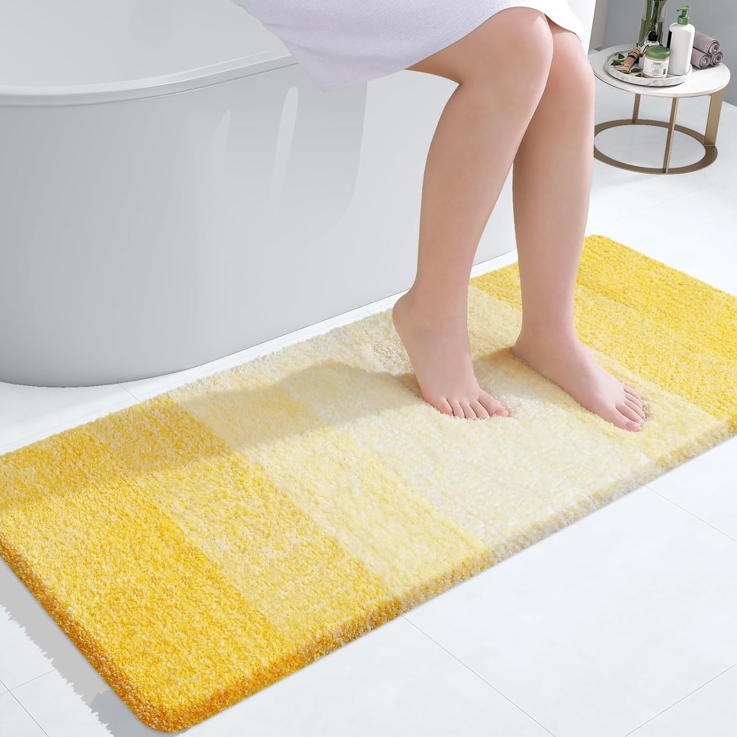 OLANLY Bathroom Runner Rug - Extra Soft Microfiber Mat, Quick Dry & Washable, 47x24, Yellow