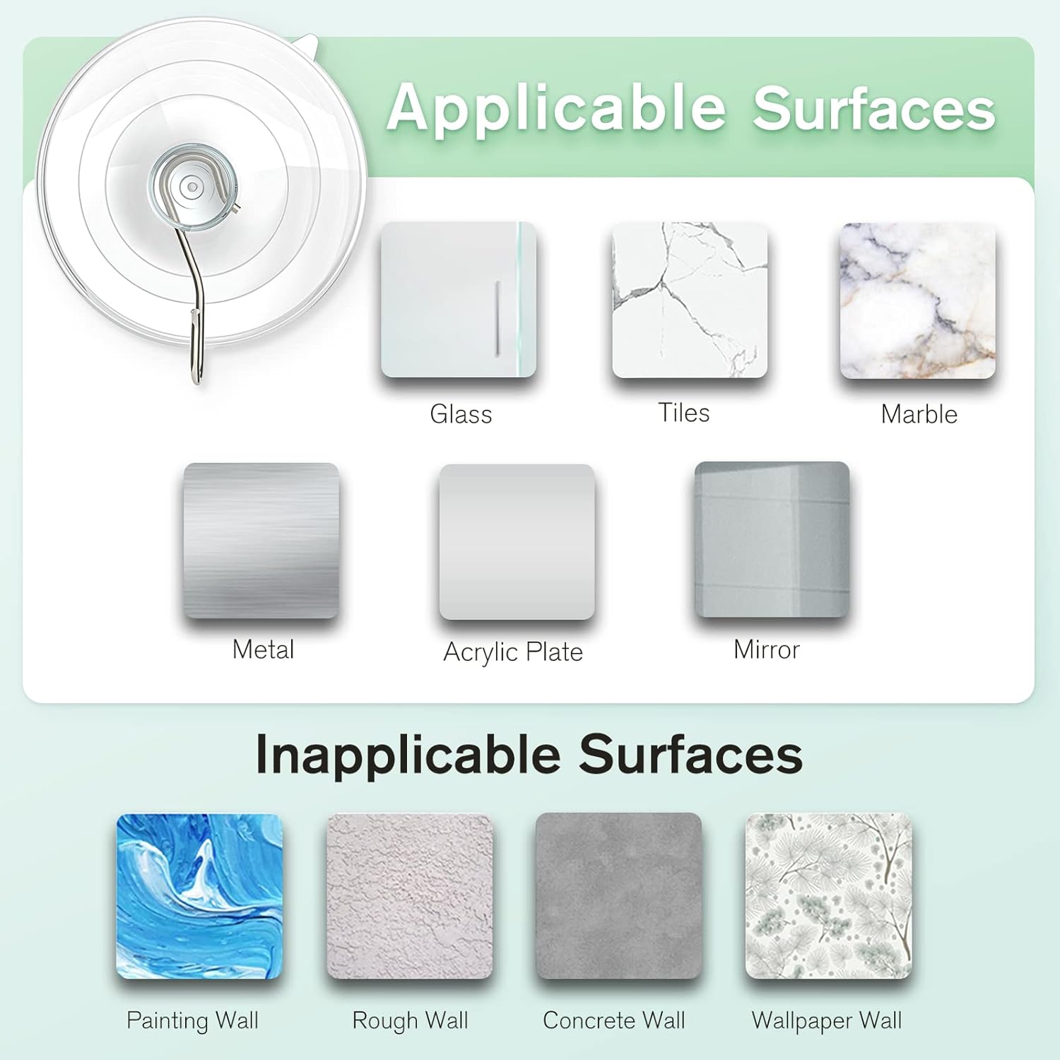 VIS'V Suction Cup Hooks - 2.5 Inch Large Clear Suction Cups with Metal Hooks | Removable & Reusable, 10 Pcs