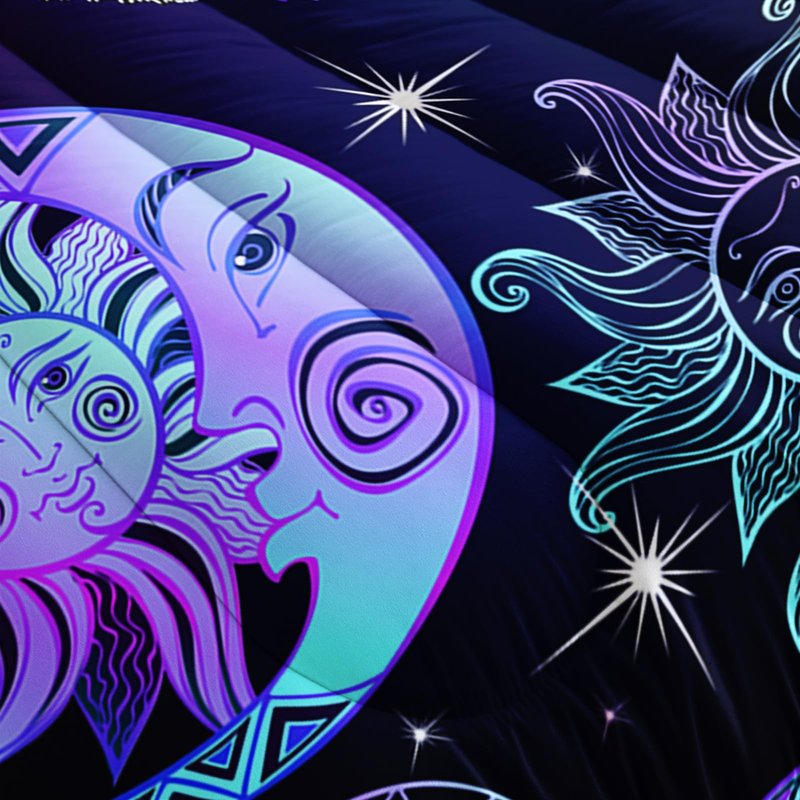 Ntlfup Sun and Moon Comforter Set, Queen Size Butterfly and Star Bedding Set for Girls, 3D Printed Bohemian Gothic Duvet with 2 Pillowcases