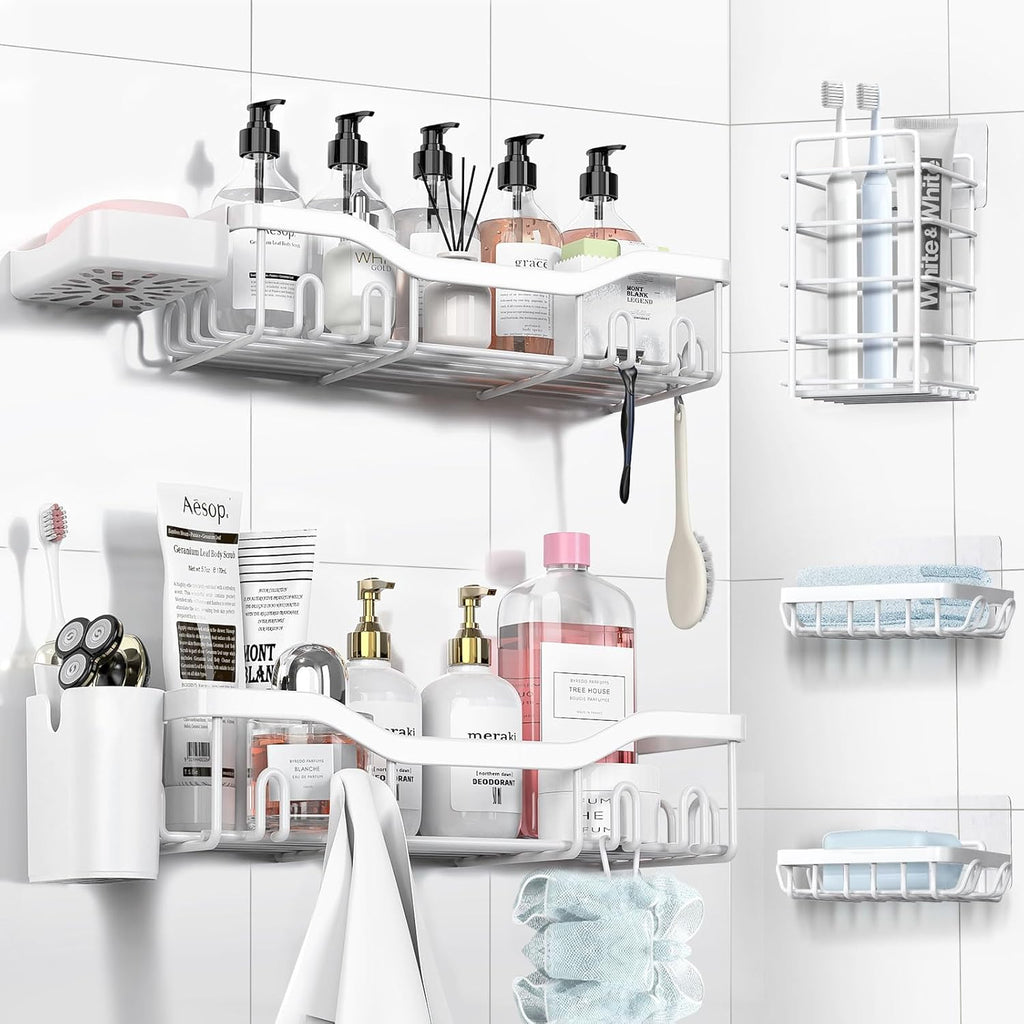 NESOMI Shower Caddy - Rustproof Stainless Steel Organizer with Large Capacity | 7-Pack No-Drill Storage Accessories