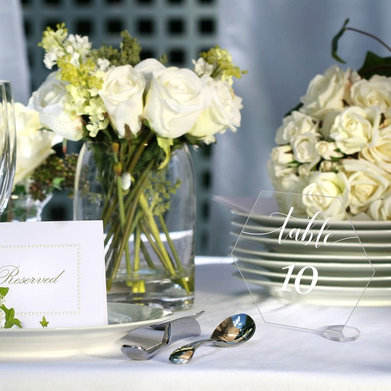 30 Pieces Acrylic Table Numbers 1-30 for Wedding Reception Clear Table Number Signs 1-30 with Stand Hexagonal Rectangle for Wedding Event Party Restaurant