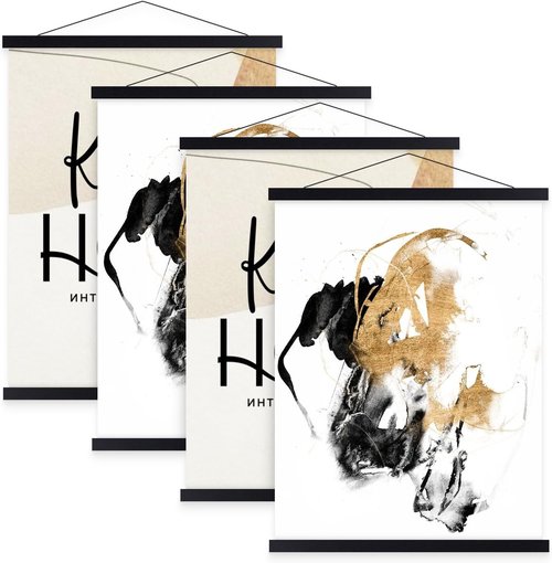 Benjia Magnetic Light Wood Poster Frame Set - 4 Pack for 17x22, 17x11, 17x24 Art Prints | Black