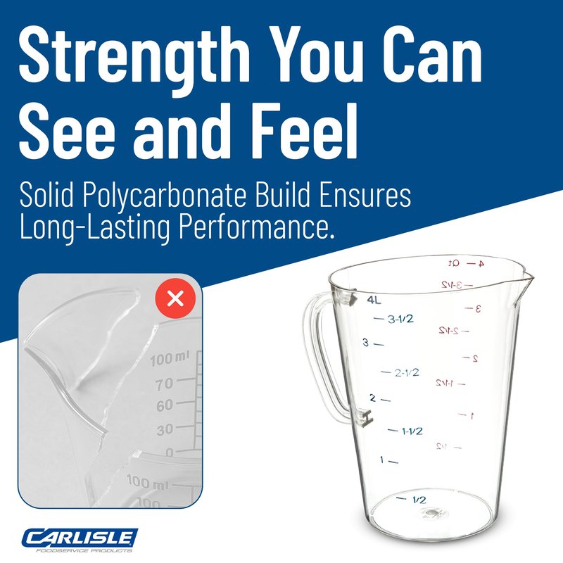 Carlisle FoodService Products 4314507 Commercial Plastic Measuring Cup, 1 Gallon, Clear (Pack of 6)
