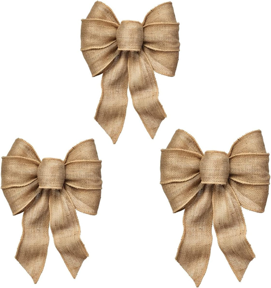 Rocky Mountain Burlap Bow - Hand Tied Wired Design (Pack of 3) | Perfect for Wreaths, Weddings, Crafts & More - 12” x 18”