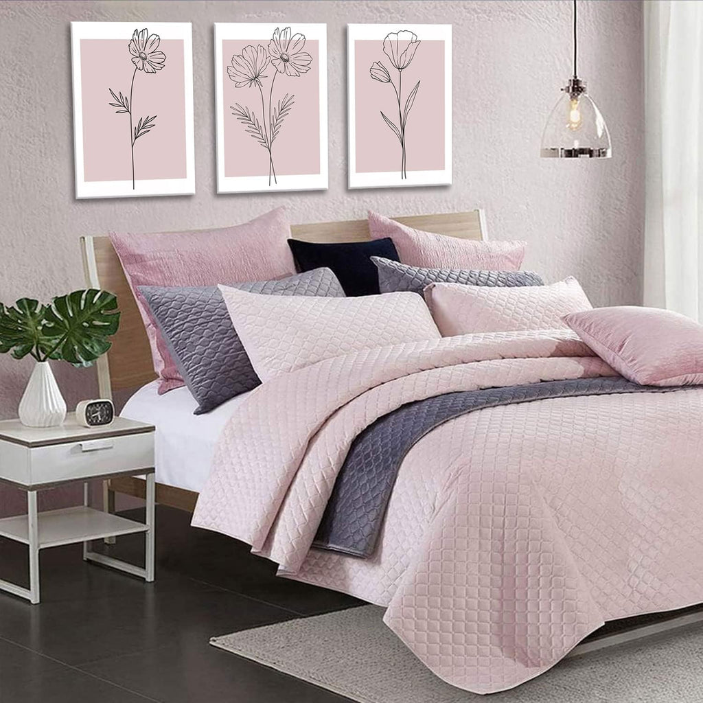Pink Flower Market Wall Art Set of 3 - Aesthetic Canvas Prints for Bedroom & Girls' Room | Framed 12x16 Inch
