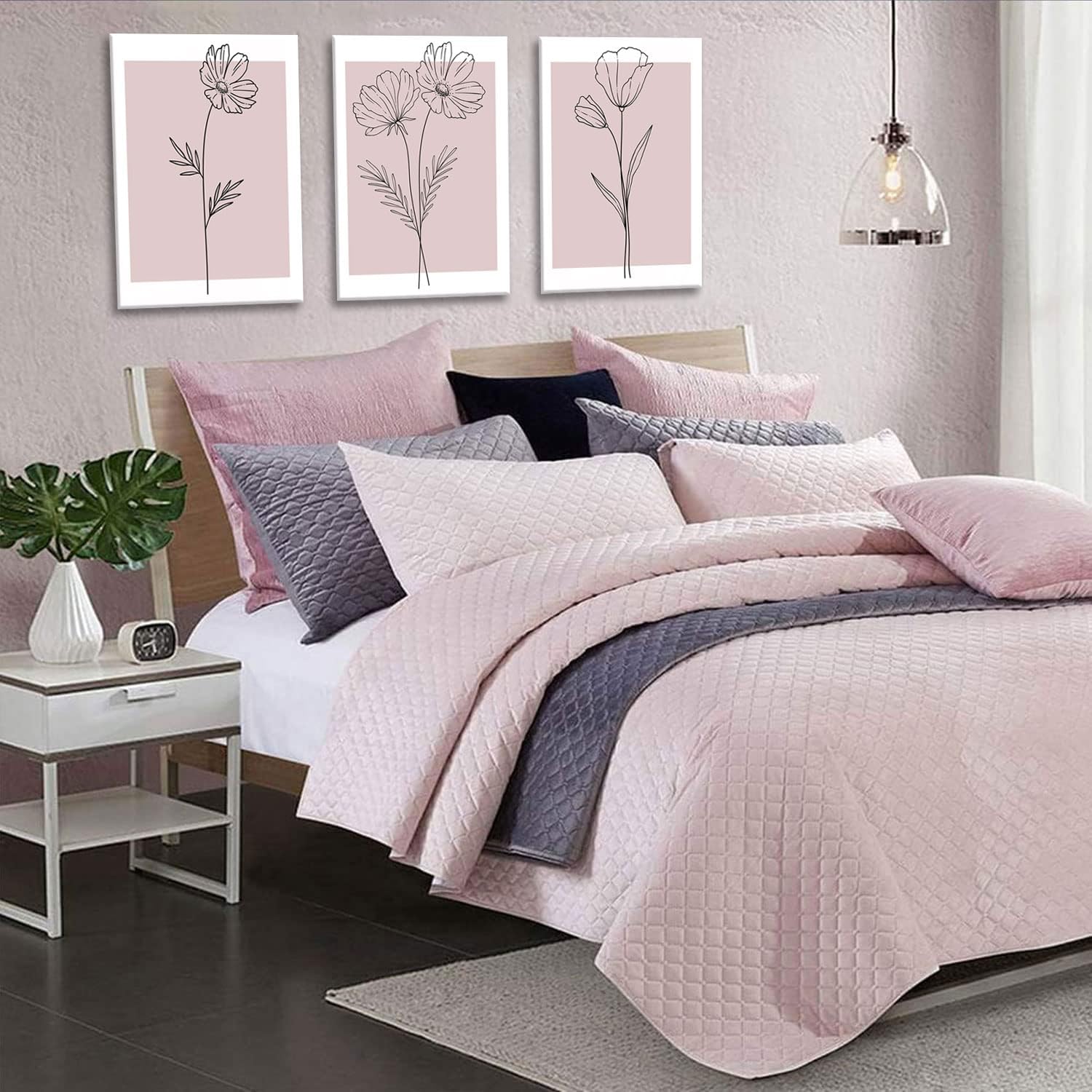 Pink Flower Market Wall Art Set of 3 - Aesthetic Canvas Prints for Bedroom & Girls' Room | Framed 12x16 Inch