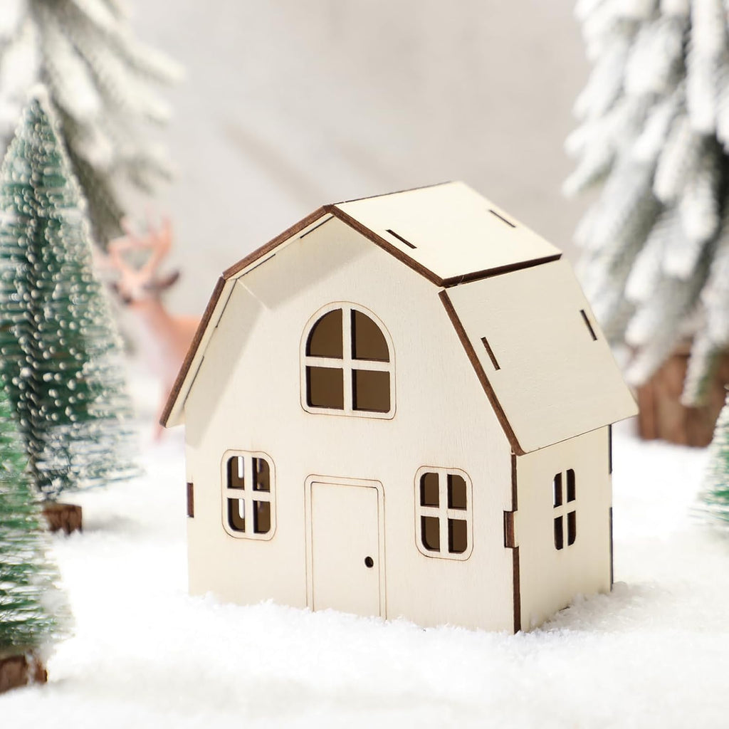 Wonderjune DIY Christmas Village Set - 3 Large 8-Inch Wooden Houses for Holiday Crafts & Decorations