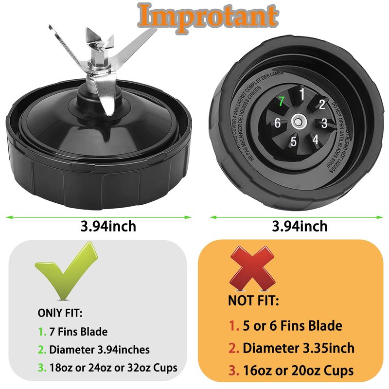 2 Pack 24oz Blender Cups Replacement Parts with To-Go Lids, 7 Fins Blender Blade for BL2012 BL480-30 BL482-30 BL640-30 BL642-30 BL682-30 NN102 BN401 BN751 BN801