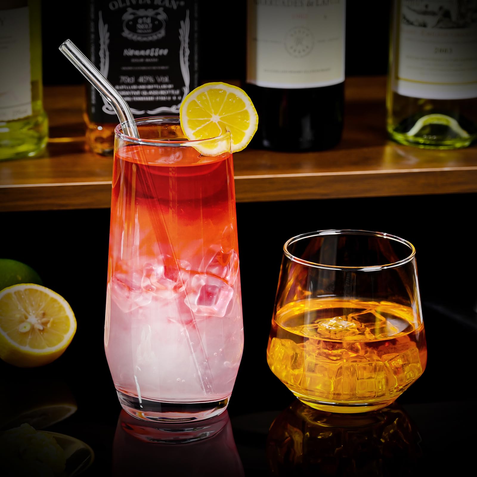 ZMOWIPDL Drinking Glasses Set of 8,Clear 13 oz & 18oz Crystal Glass Cups,Drinkware Glassware,Highball Water Tumbler,Short Stemless Wine Glasses，for Beer,Cocktail,Whiskey,Juice and Various Mixed Drinks