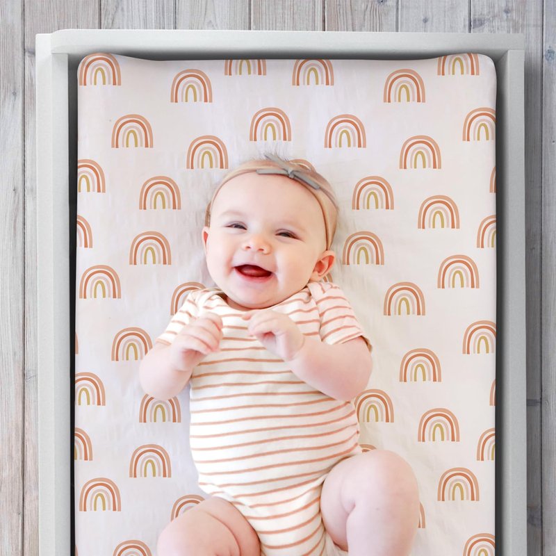 The Peanutshell Baby Girl or Boy Changing Pad Covers Set of 3 - Ultra Soft Pad Cover - Fits Standard Changing Table Pads, Durable, Machine Washable Sheets - Boho Rainbow