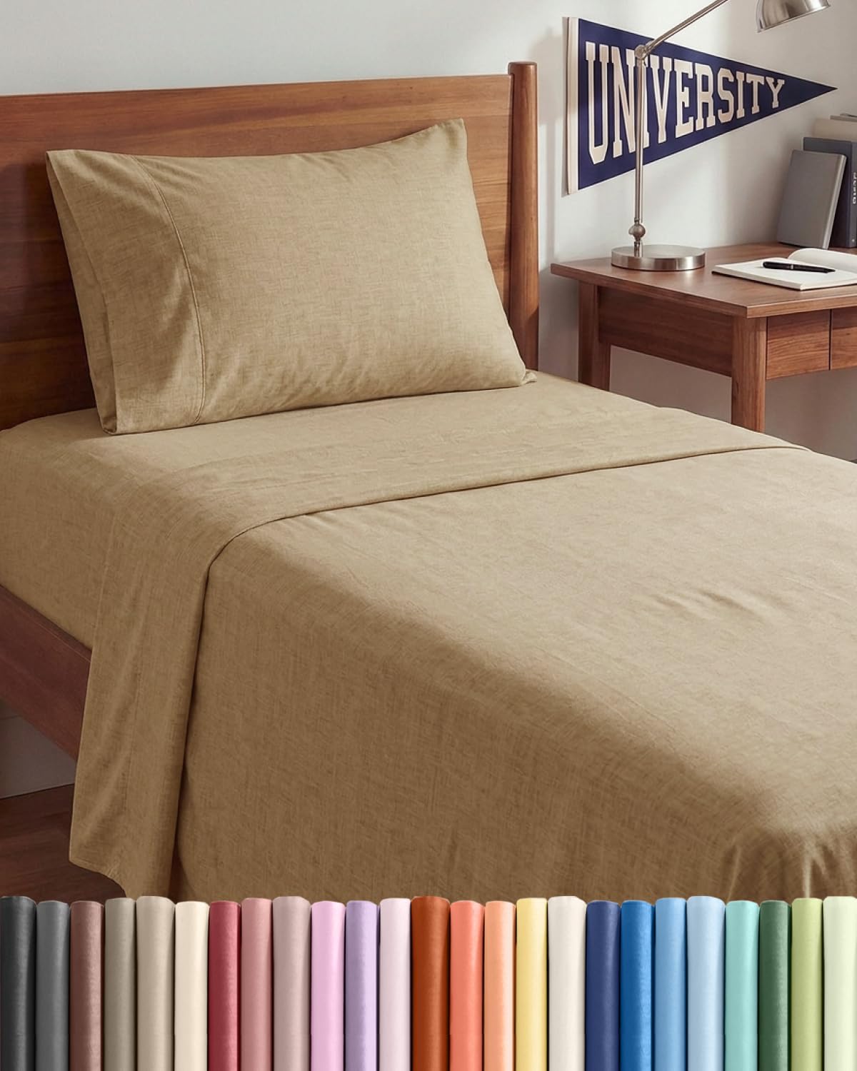 Skiennix Twin XL Sheet Set - Comfy Cooling 3-Piece Bedding - Soft, Wrinkle-Free Tan Color with Deep Pockets