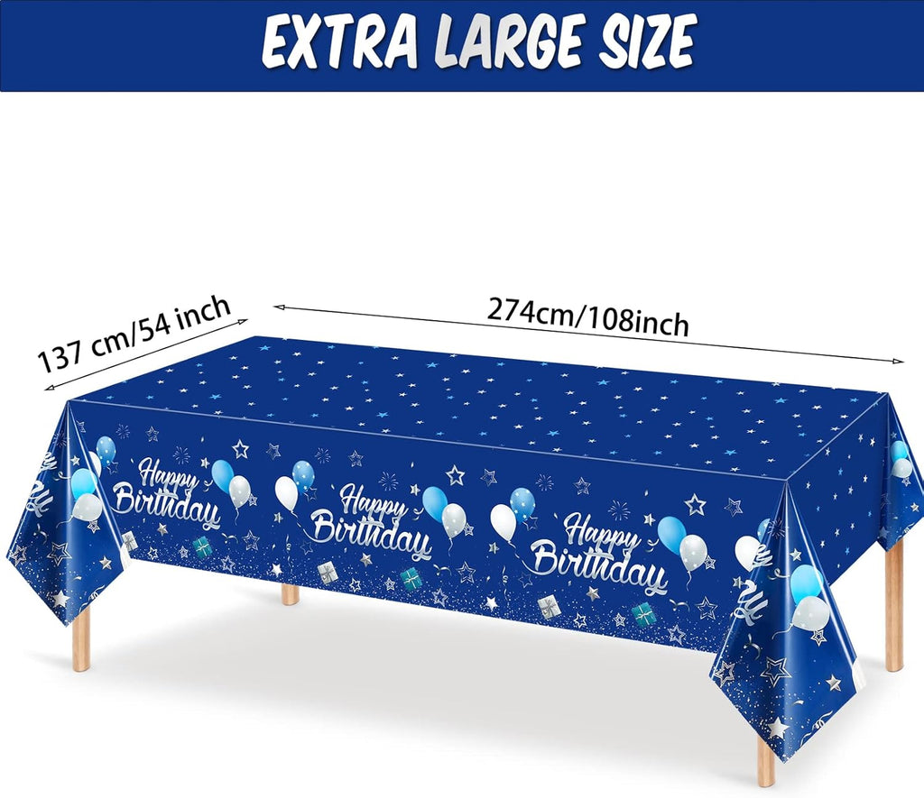 Tegeme Navy Blue Party Supplies - Happy Birthday Tablecloths with Starry Confetti | 3 Pack for Kids' Celebrations