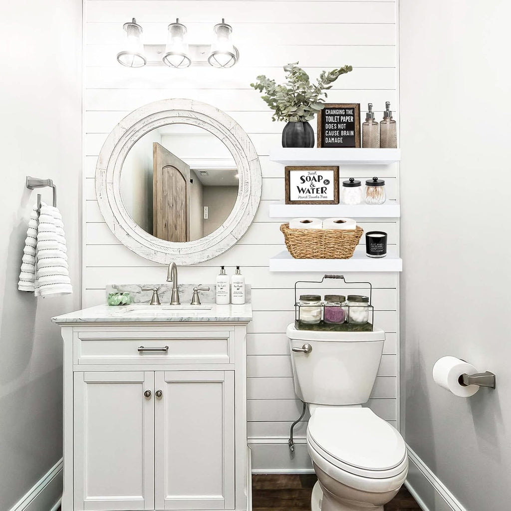 QEEIG Floating Shelves - Stylish Wall Storage for Bathroom, Bedroom & Kitchen - 16 Inch Set of 3, White