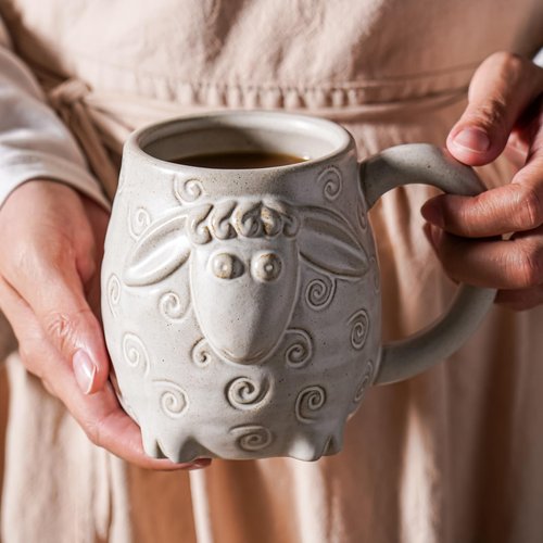 INKRICH Sheep Ceramic Cup (22 Ounce), Sheep Mug Large Ceramic Coffee Mugs Tea Cup, Handcrafted 3D Coffee Mug with Sheep, Novelty Coffee Mugs