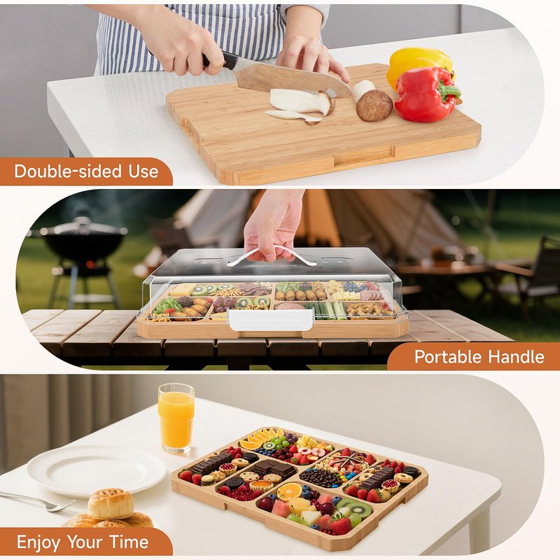 Charcuterie Board with Lid, Travel Portable Snackle Box Charcuterie Container Bamboo Cutting Boards for Candy Fruits Nuts Snacks, House Warming Gifts for Women