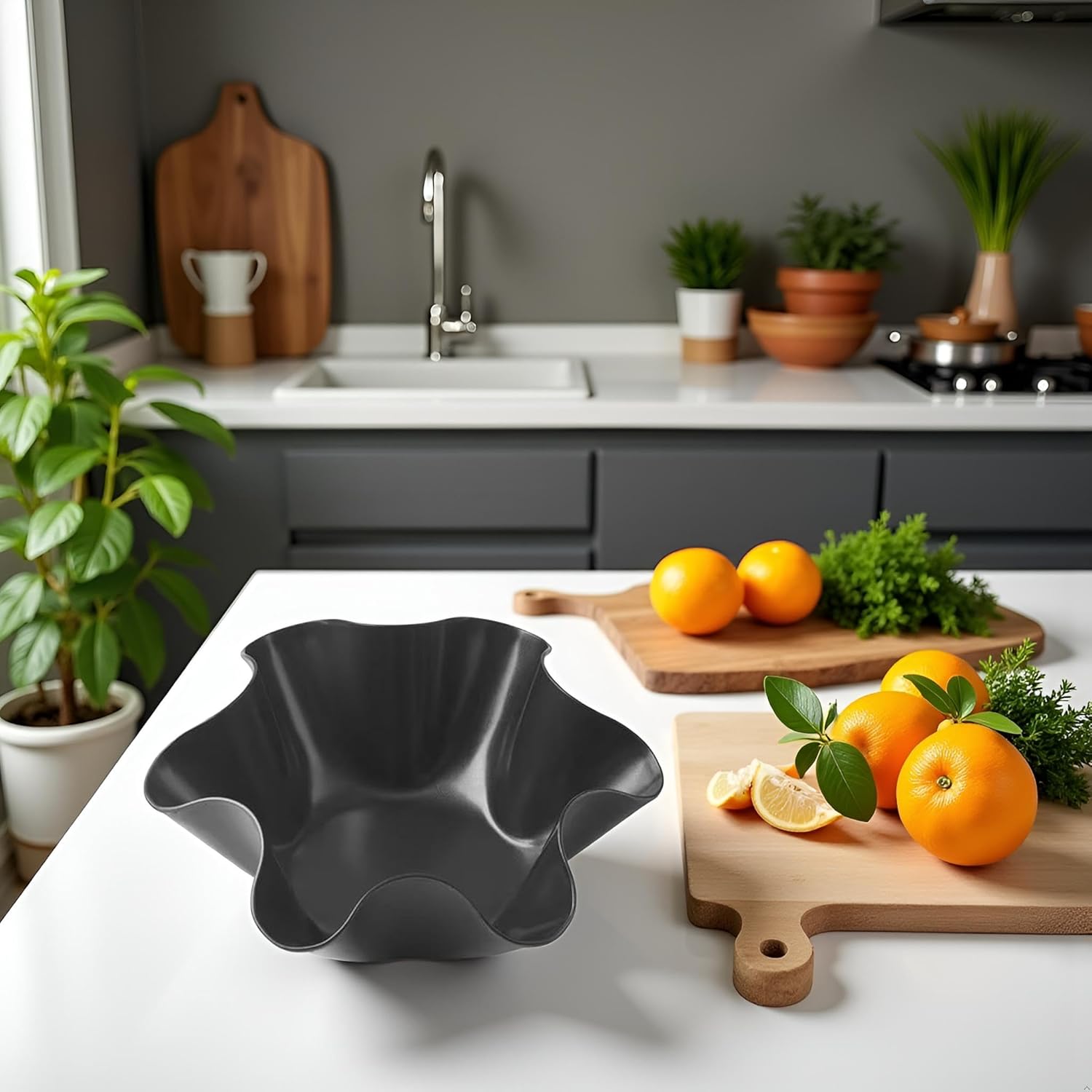 Skiennix Non-Stick Baking Bowls - 2 Pcs Tortilla Bowl Maker | Carbon Steel Dinnerware Set in Black