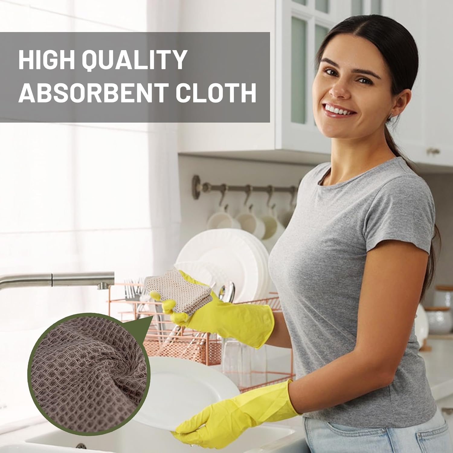 Skiennix 100% Cotton Kitchen Dish Cloths - Ultra Soft Absorbent Waffle Weave Towels | 6 Pack, 12x12 Inches