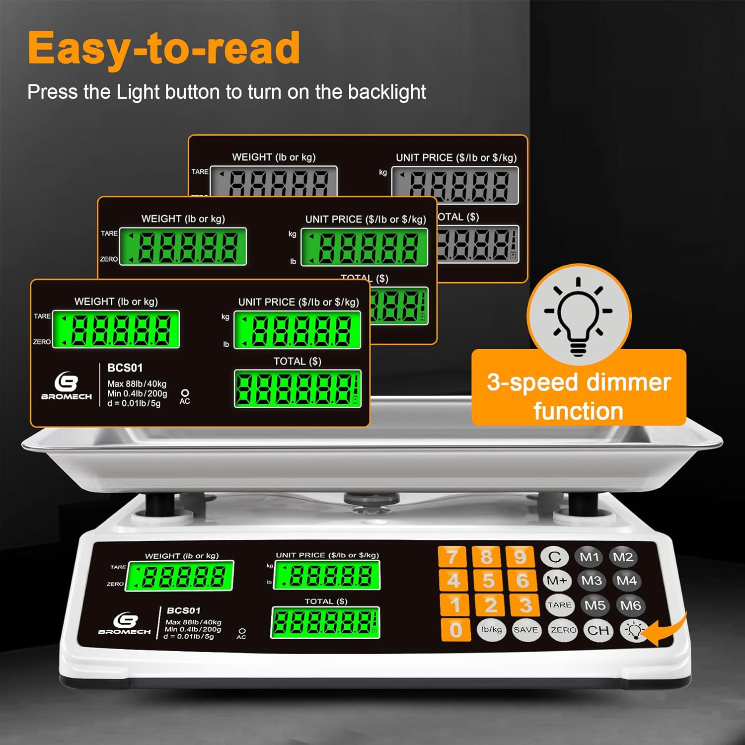 Price Computing Scale - 88lb/40kg Commercial Food Scale with Stainless Steel Platform & LCD Display