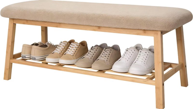 WRONWA Entryway Bench, 45 Inches Long Shoe Bench, Storage Bench with Shelf for Hallway, Living Room, Mudroom, Bedroom