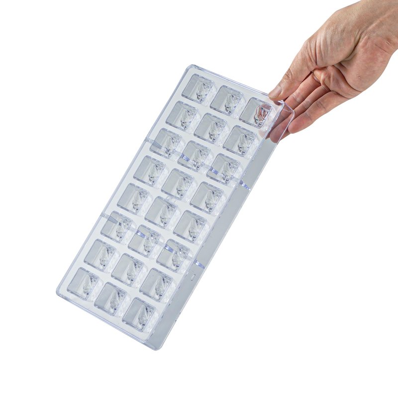 Restaurantware Pastry Tek 10.8 x 5.3 Inch Chocolate Shaping Molds 10 Freezable Candy Molds - 24 Cavities Block-Leaf Design Clear Polycarbonate Chocolate Molds Dishwashable Easy To Release