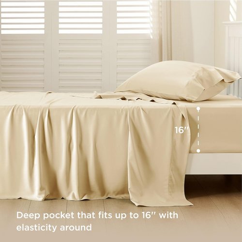 Bedsure Cooling Twin Sheets - Breathable Rayon from Bamboo, Soft & Silky, Deep Pocket Up to 16 Inches, Alabaster Gleam