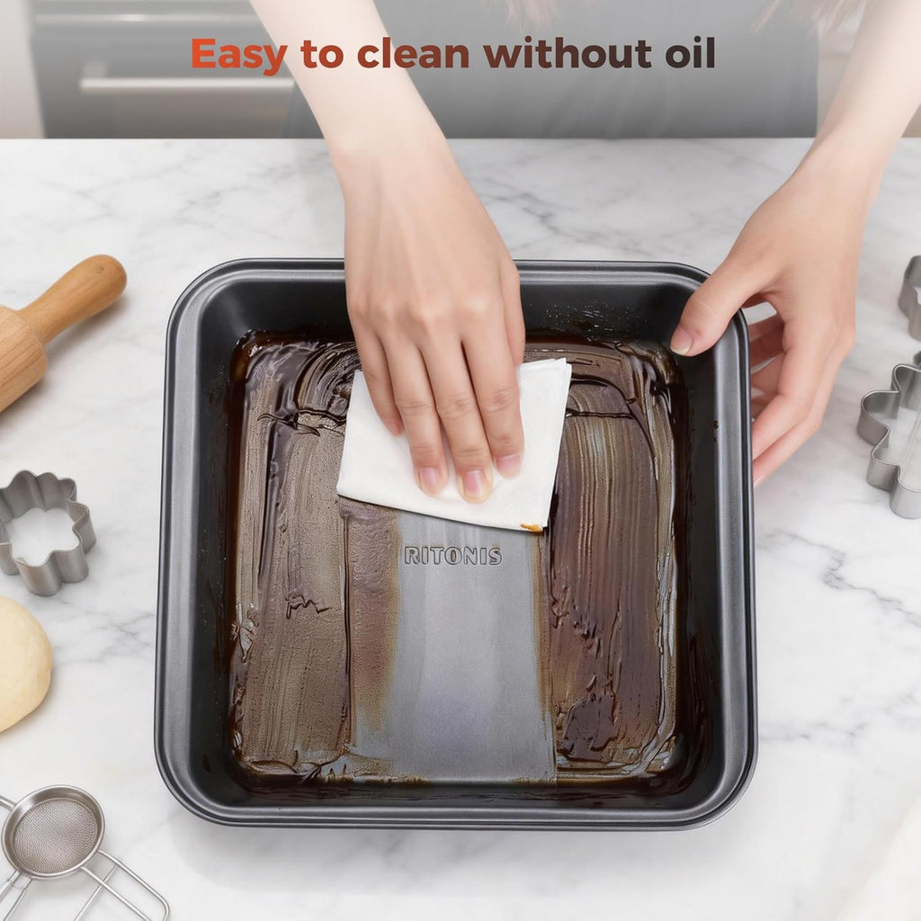 Skiennix 3-Piece Nonstick Baking Pan Set - Stackable Carbon Steel Oven Bakeware with Glove