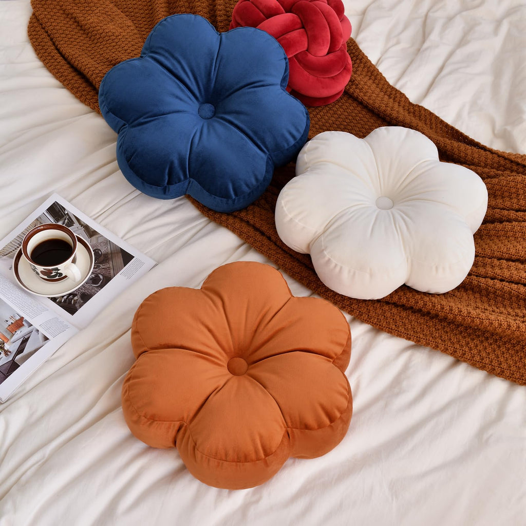 Xuyier Flower Pillow, Flower Shaped Pillow with Velvet for Couch Bed Chair Sofa, Home Decor Floor Seating Cushion Cute Throw Pillows for Living Room Bedroom (15 Inches, Navy Blue)