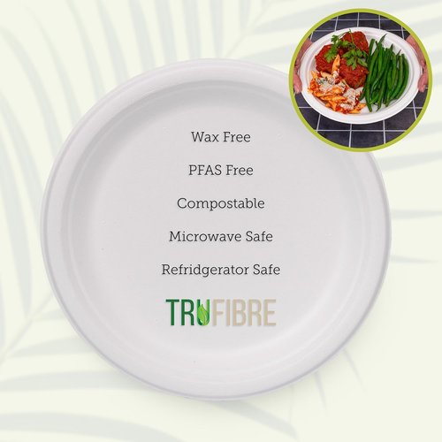 Compostable Bagasse Food Containers - 9" Disposable Paper Plates | Microwave Safe for Parties - 125 Pack