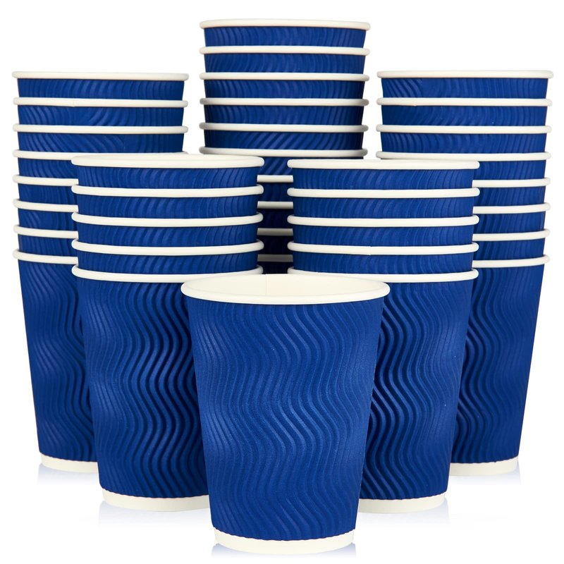 JollyPack 60 Pack 12 oz Paper Coffee Cups, Blue Disposable Beverage Cups with Insulated Ripple Wall for Coffee, Tea, and Hot Chocolate