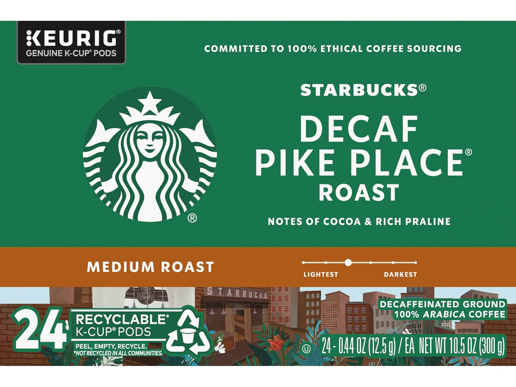 Starbucks Decaf Pike Place Roast K-Cups - Rich Flavor, 72 Count (3 Boxes of 24 K-Cups)