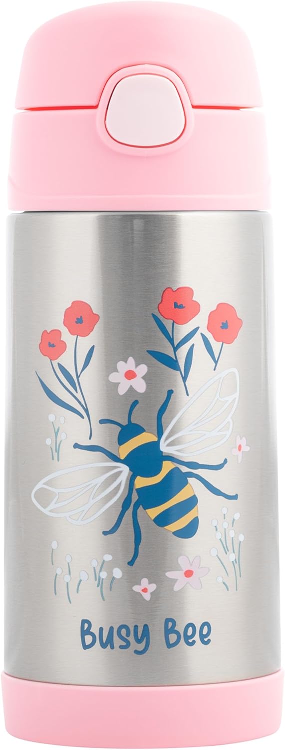 Stephen Joseph Insulated Water Bottle - Double Wall Stainless Steel, BPA-Free, 11.8 Ounces, Bee Design