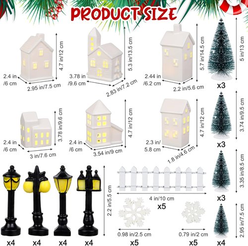Fovths LED Lighted Winter Village Building Figurines - 39-Piece Holiday Desktop Ornament Set