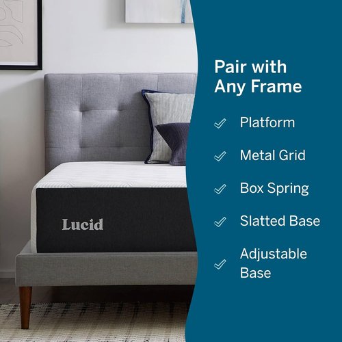 Lucid 14 Inch Memory Foam Mattress - Medium Plush Comfort - Bamboo Charcoal & Cooling Gel - Queen Size