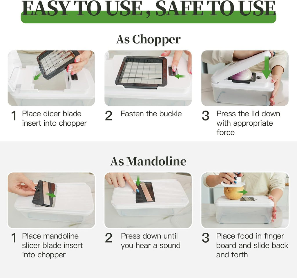 Skiennix 14-In-1 Vegetable Chopper - 7 Blades, Container & Lid | Versatile Mandoline Slicer for Kitchen