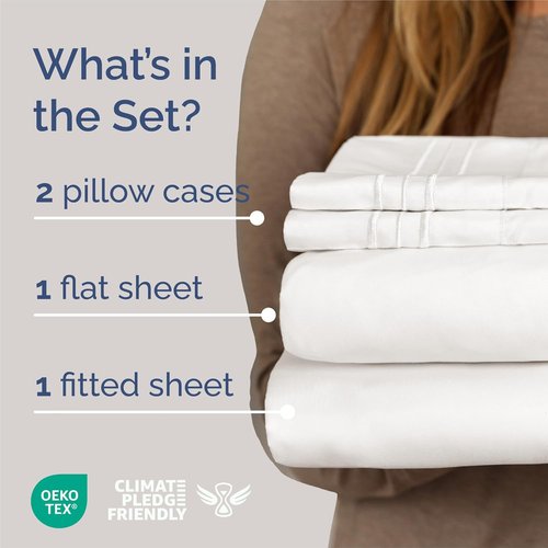 King Size 4 Piece Sheet Set - Luxury Cooling Bed Sheets for All Ages - Soft, Wrinkle-Free, Deep Pockets - Oeko-Tex Certified, Antique White