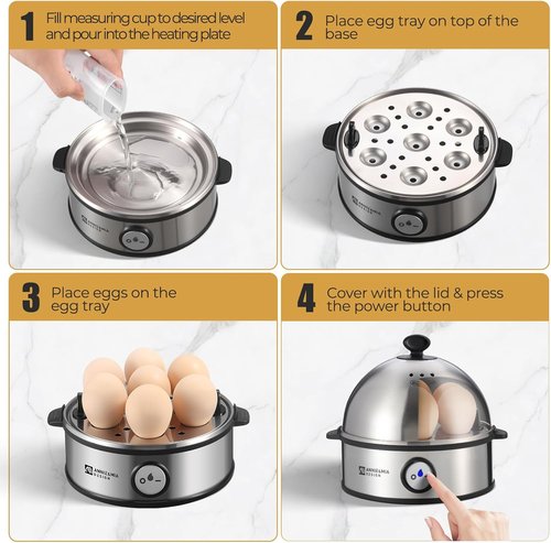 Annie & Mia Electric Egg Cooker - Stainless Steel 7 Egg Capacity | Multi-Function, Auto Shut-Off, BPA-Free