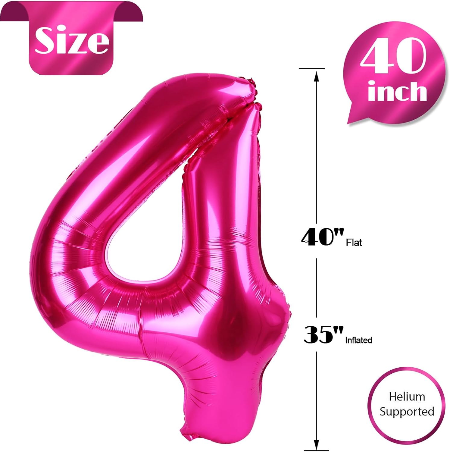 Number 4 Balloon by [Brand Name] - 40 Inch Hot Pink Birthday Decoration for Girls' 4th Party