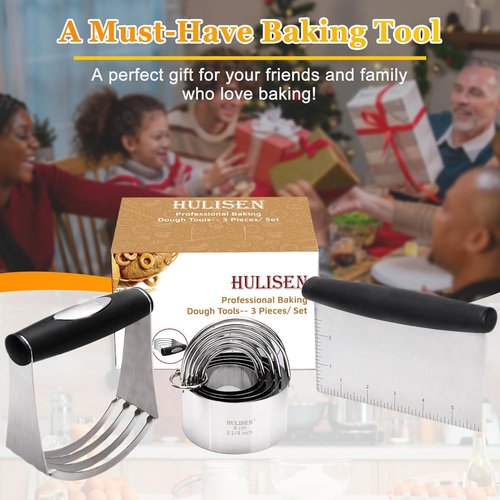 HULISEN Stainless Steel Biscuit Cutter Set - Durable Pastry Scraper & Dough Blender | Ergonomic Grip, 3 Pcs