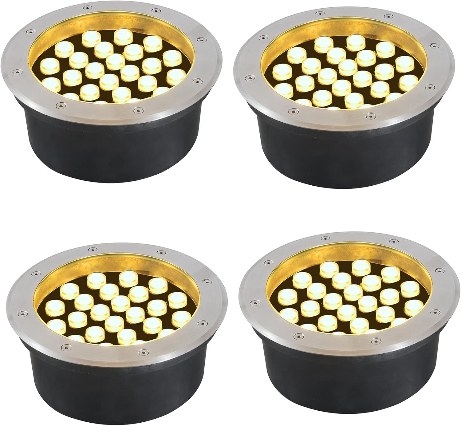 Outdoor In Ground Lights - 24W Waterproof Landscape Lighting | Warm White 3000K, 8.66-Inch Diameter, Pack of 4