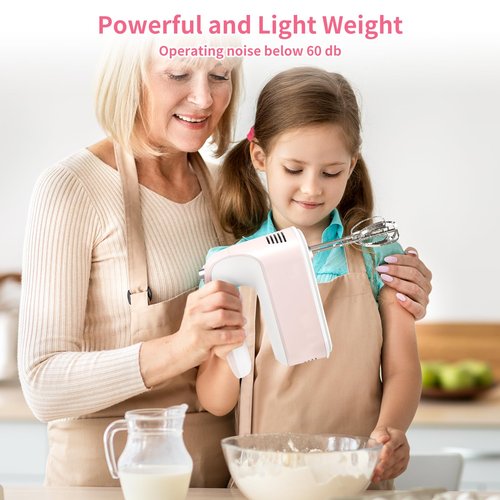 CBQ Hand Mixer Electric, 9 Speed 400W Handheld Mixer with Digital, Touch Button, Turbo, Snop-On Storage Case, 5 Stainless Steel Accessories, Hand Mixer Electric Handheld for Cake, Cookie, Egg (Pink)