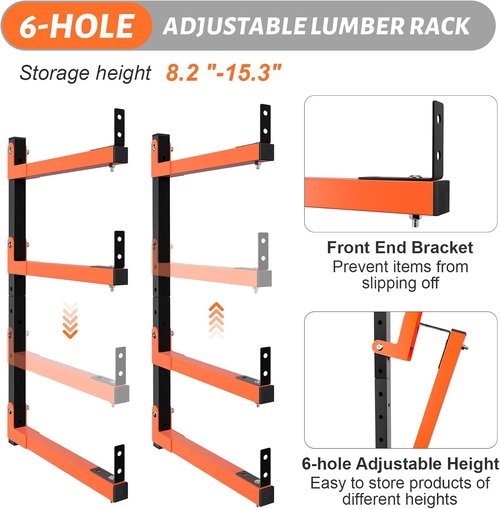 27-Inch Lumber Storage Rack by [Brand Name] - Adjustable 6-Hole Wall Mount Metal Shelves for Garage (4 Pack)