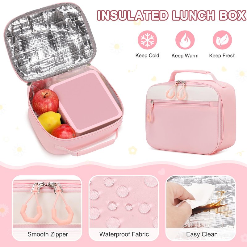 Scothen 5pcs Girls Backpack Set, Kids Backpacks for School with 43OZ Bento Lunch Box, Lunch Bag for Girls Kids Teens Elementary Middle School Student, Back To School Gift
