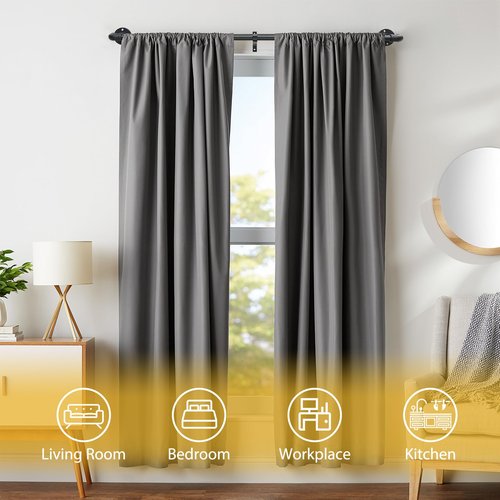 Double Curtain Rods for Windows 28 to 132 Inch Industrial 1 Inch Heavy Duty Dual Black Curtain Rods Set Adjustable Blackout Telescoping Double Wrap Around Curtain Rods for Indoor and Outdoor