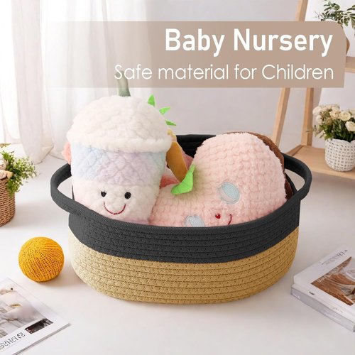 JMvicyroam Woven Storage Baskets - Small Rope Bins with Handles for Organizing Shelves & Closets | Black & Jute, 3-Pack