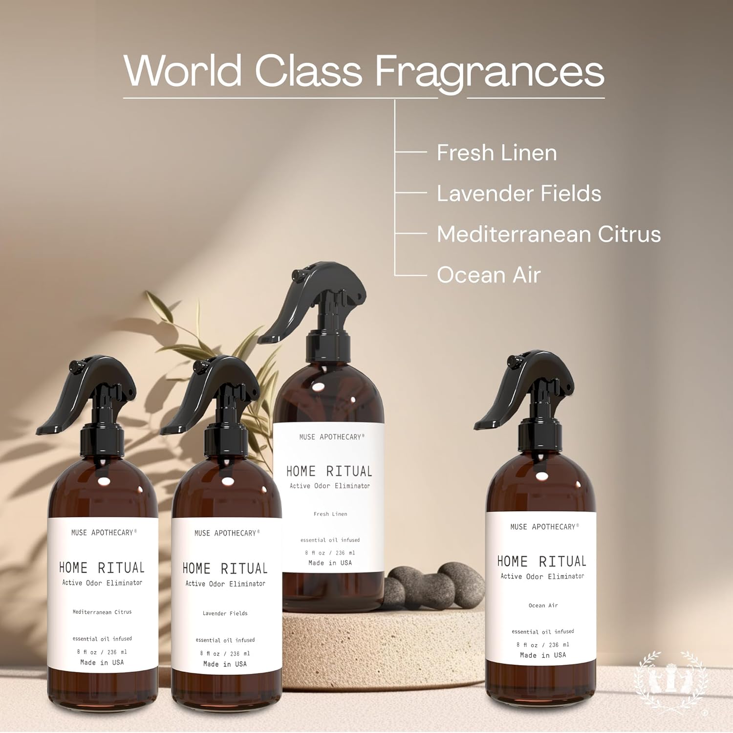 Muse Apothecary Odor Eliminator Spray - Essential Oil Furniture & Bathroom Deodorizer - 4oz Mediterranean Citrus